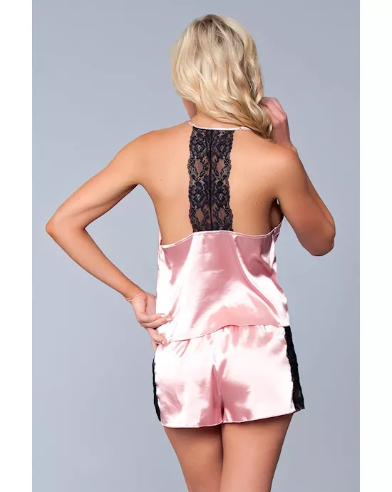 Two-piece Relaxed Fit Satin Cami And Short Set - 1x/2x