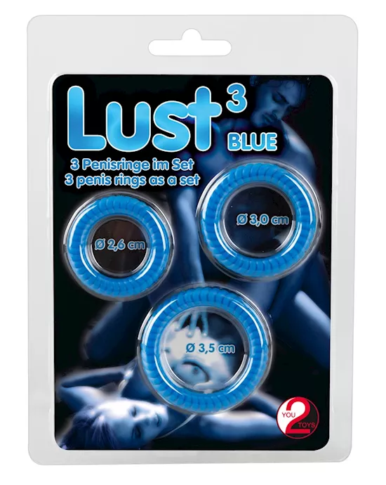 Lust 3 Cock Rings Blue