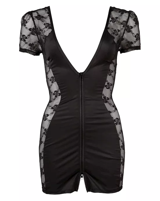 Lace Insert Full Zip Dress