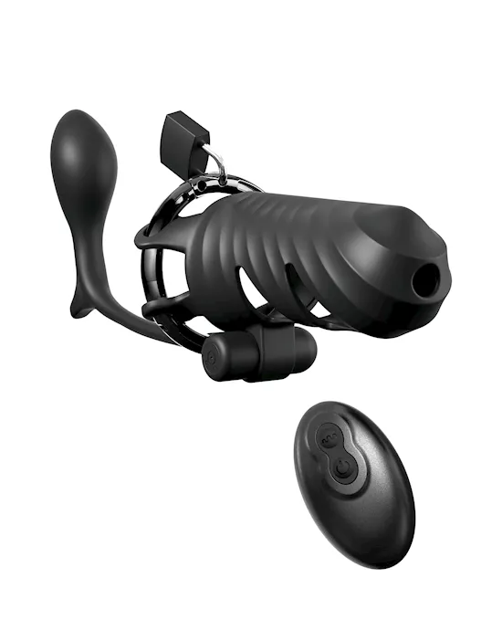FantasyC-RingzRemote-ControlledVibratingCockBlockerwithAss-GasmPlug-Black