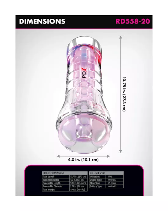 Pdx Elite Viewtube Xxl See-thru Ez-grip Led Stroker