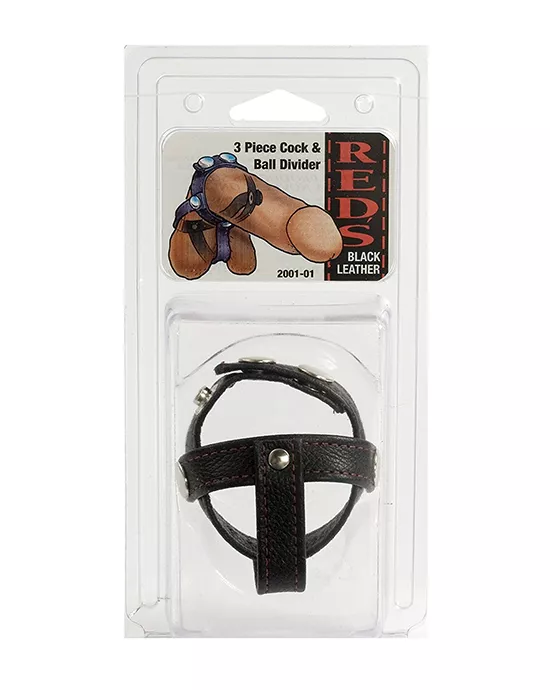 Reds  Leather 3 Piece Cock & Ball Divider /Red