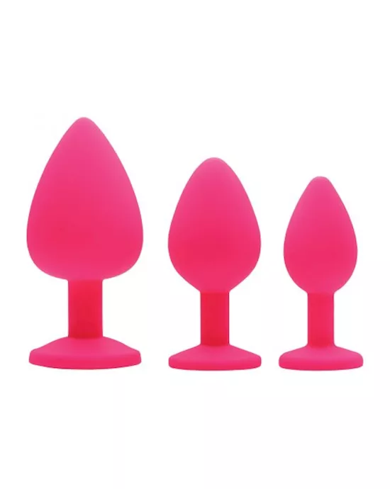 Pink Pleasure 3 Piece Silicone Anal Plugs with Gems
