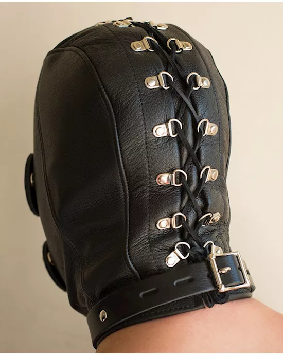 Premium Leather Hood with Gag &Blindfold