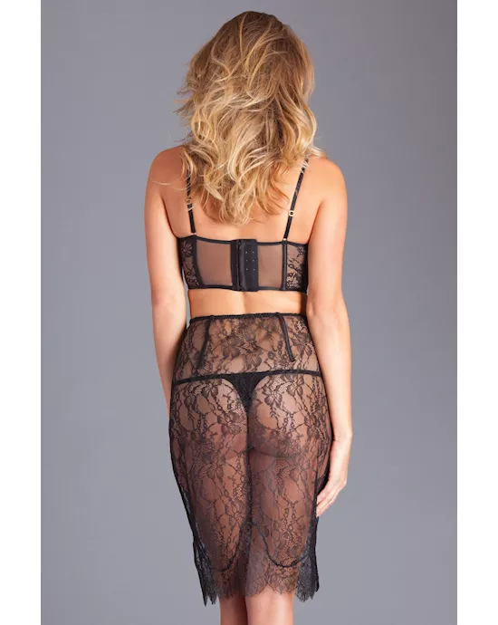 Two-Piece Lace Bralette and Eyelash Slip Dress
