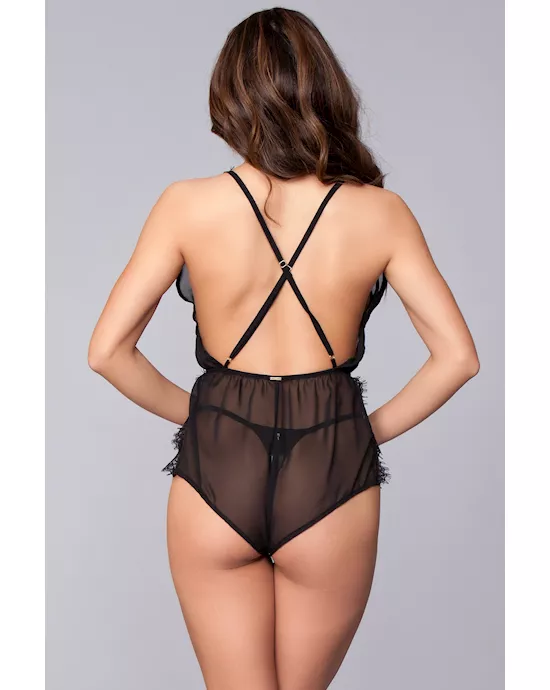 Lace Plunge Neck Romper - M