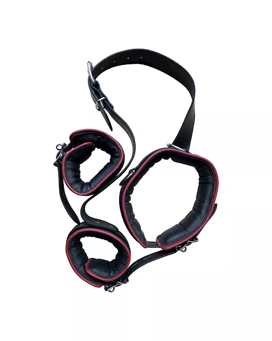 Bound X Wide Leather Cuff And Collar Set