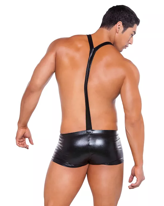 Zeus Wet Look Suspender Shorts