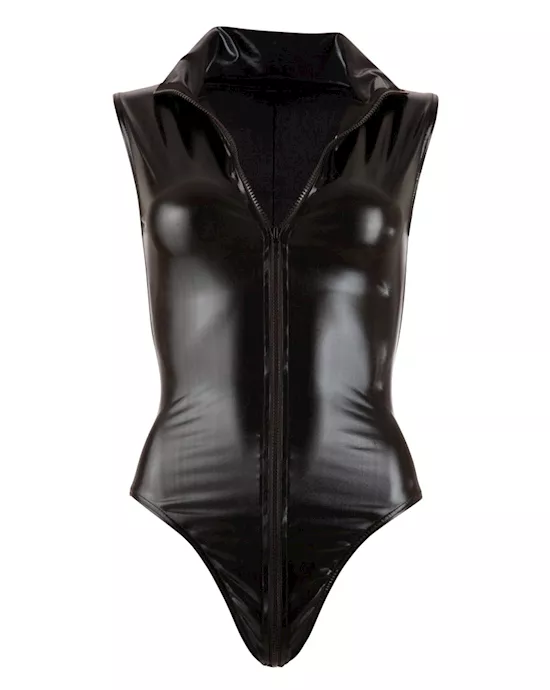 Wetlook bodysuit with zip