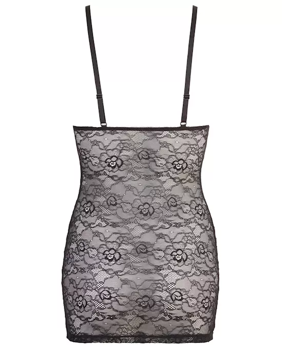 Lace Dress with Wet Look stripes