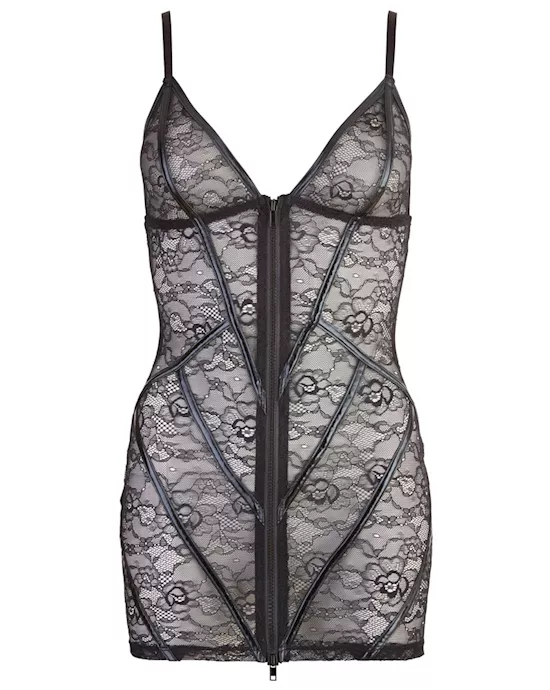 Lace Dress with Wet Look stripes