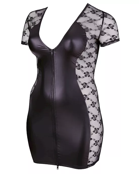 Lace insert 2-way zip Dress