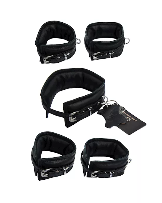 Bound X Padded Cuffs and Collar Set with Thin Strap