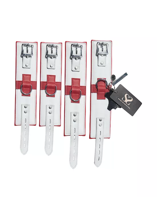 Bound X Leather Nurse Wrist and Ankle Cuff Set