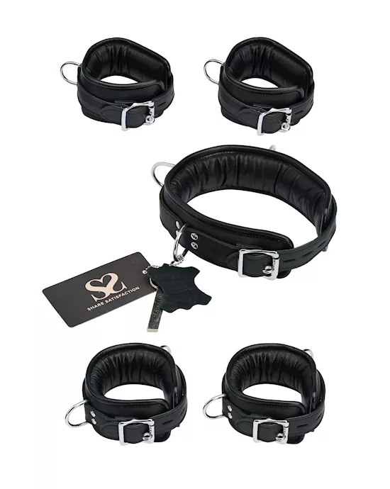 Bound X Padded Cuffs And Collar Set With Silver Hardware