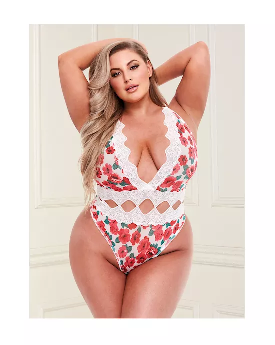 Floral and Lace Diamond Cut-Out Teddy