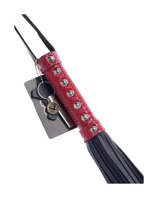 Bound X Leather Flogger with Snake Print Handle