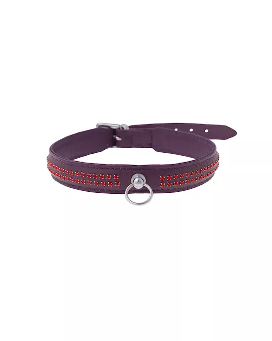 Bound X Purple Collar With Red Rhinestones - Two Rows