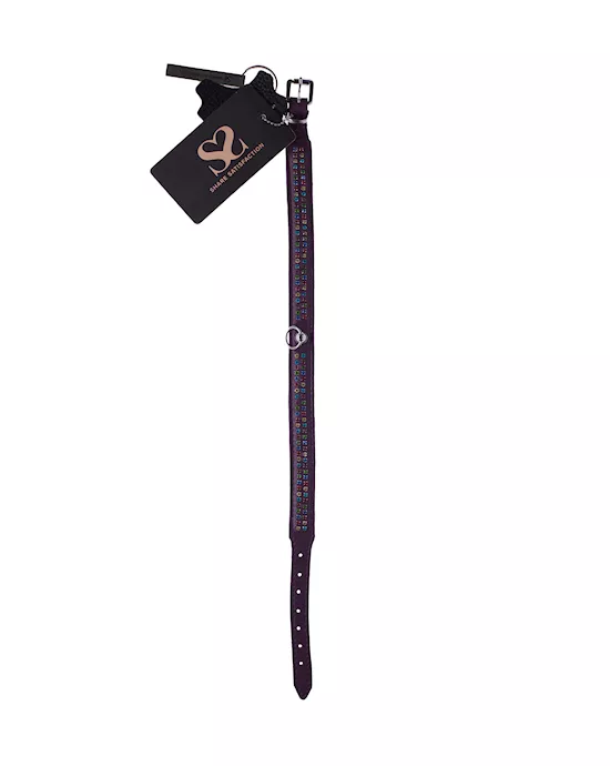 Bound X Purple Collar With Rainbow Rhinestones - Two Rows