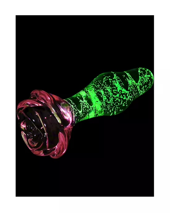 Lucent Glow In The Dark Bulging Rose Glass Butt Plug