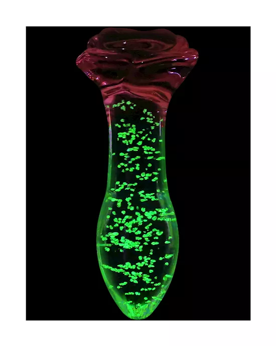 Lucent Glow In The Dark Rose Glass Butt Plug
