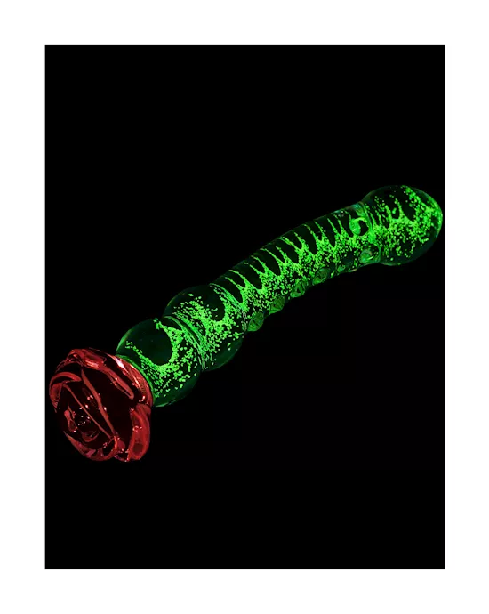 Glow In The Dark Spined Rose Glass Dildo
